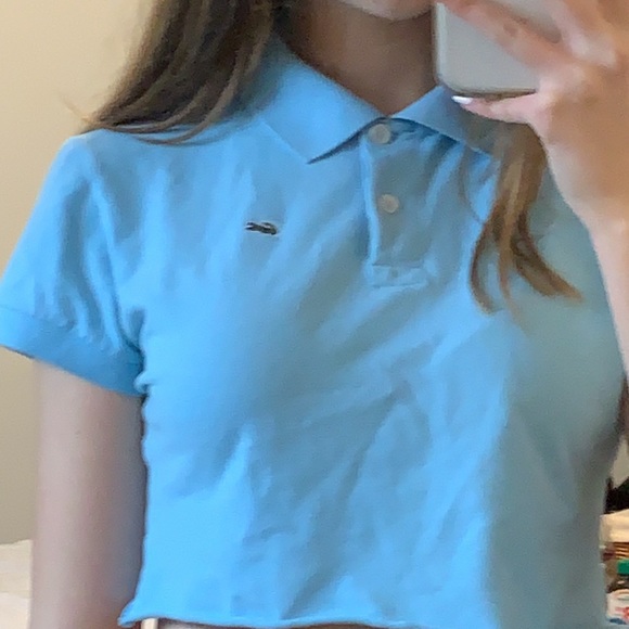 Blue Lacoste Quarter Button-Up Cropped Tee - Picture 1 of 6